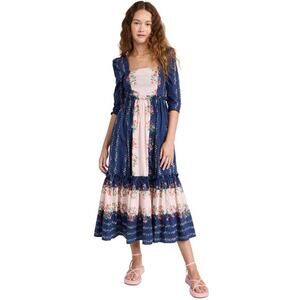 Cara Cara Blue Hill Ditzy Stripe Midnight Romantic Boho Midi Dress Size 8